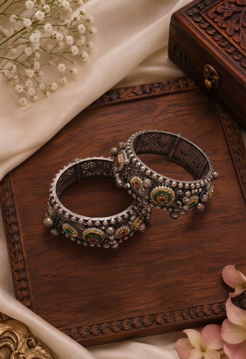 Antique Carved Kada Bangles (Pair)