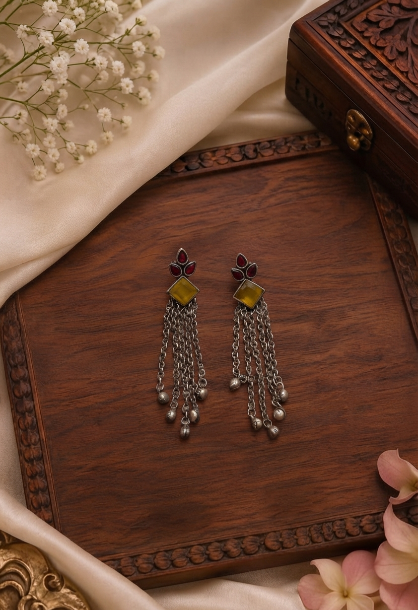 Amber Kundan Tassel Earrings