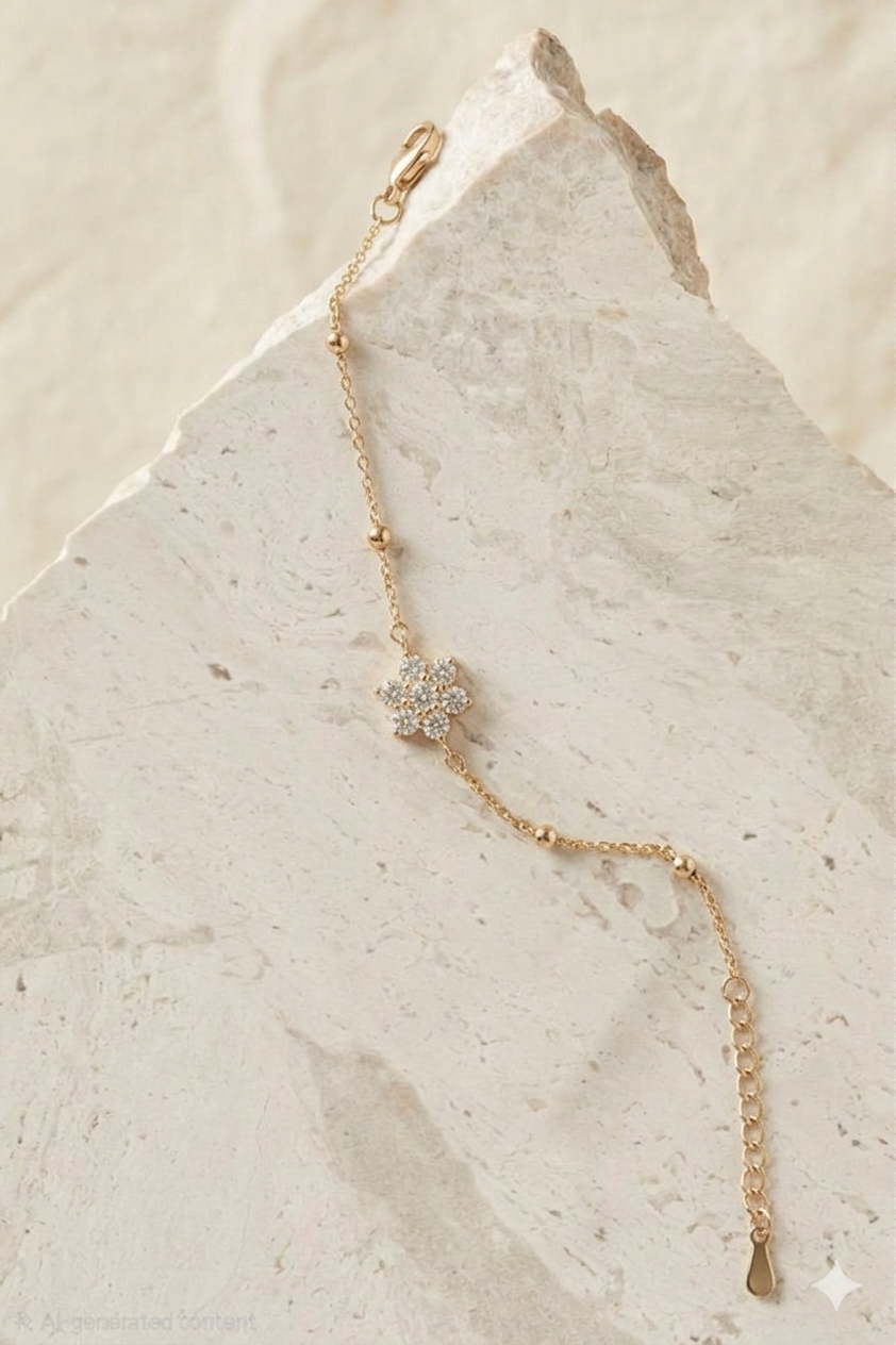Delicate Floral Crystal Charm Bracelet