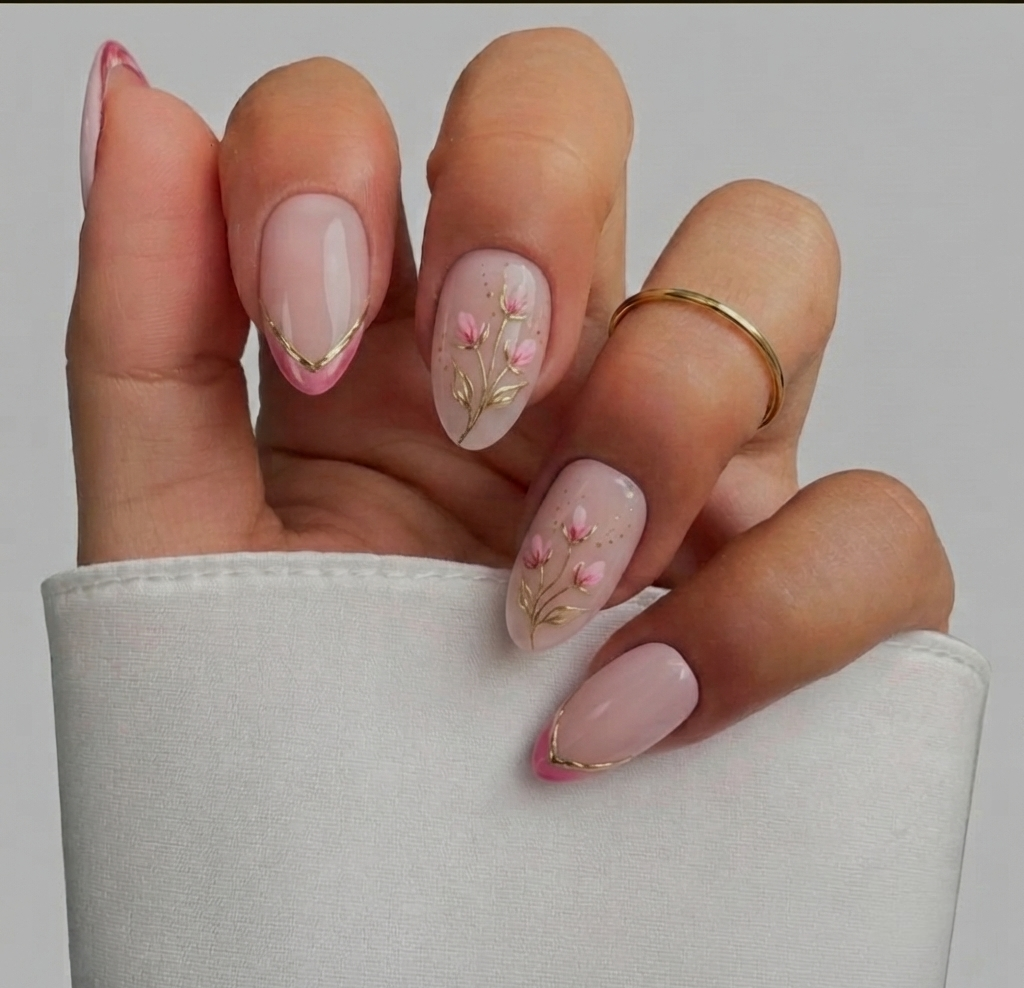 Golden Vine Blush Nails