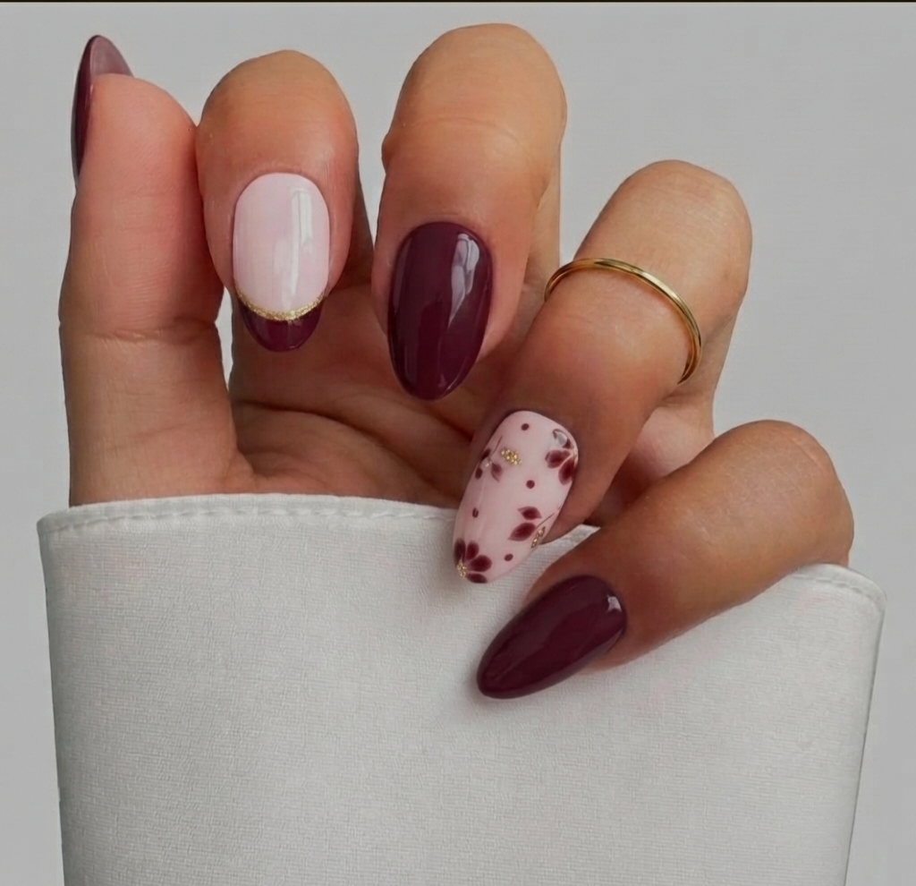 Wine Blossom Ring Nails