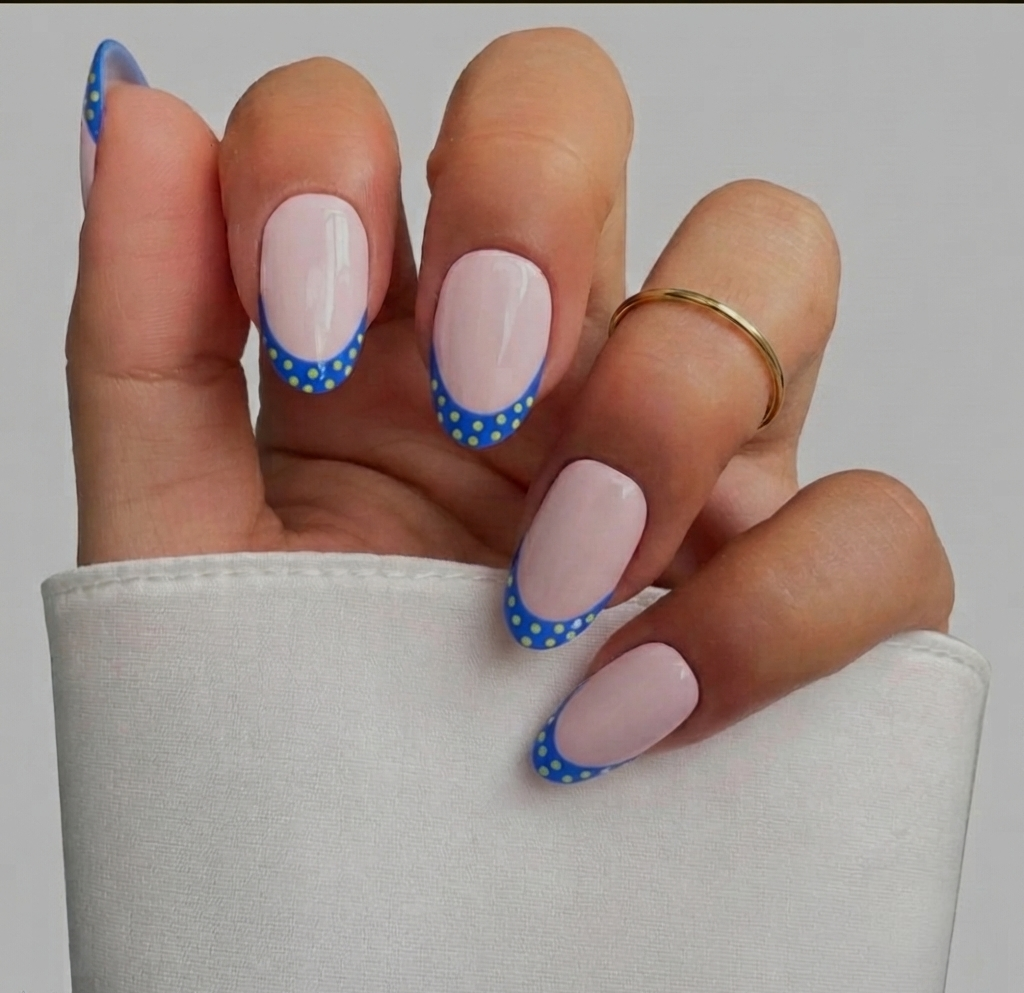Cobalt Polka French Nails