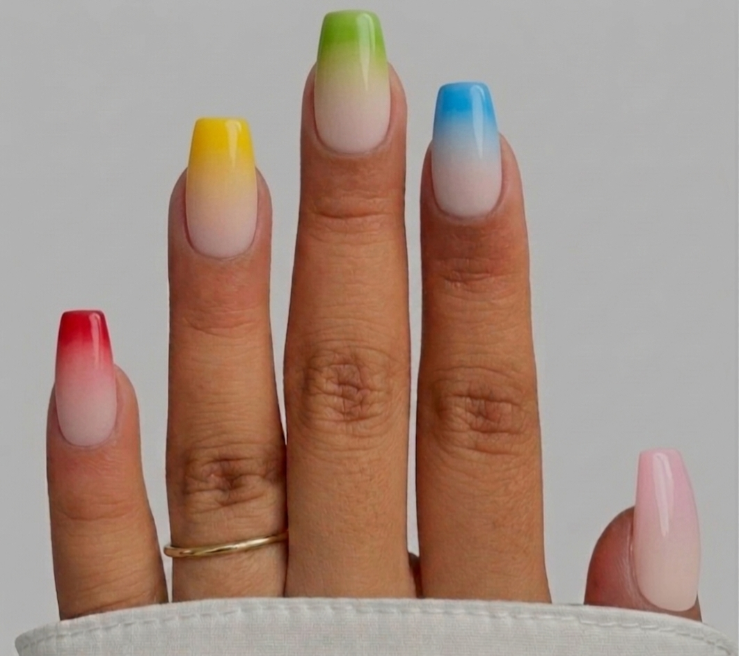 Pastel and rainbow press-on nails by MAYVIN LUXE