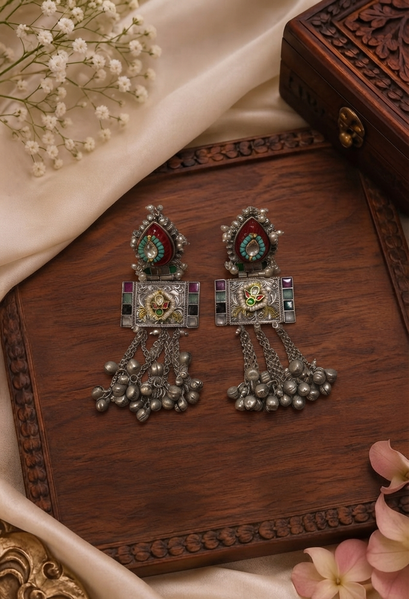 Temple Kundan Fringe Earrings