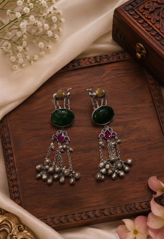 Emerald Tassel Statement Earrings