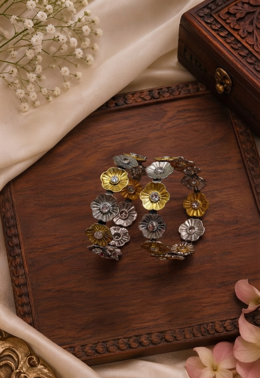 Dual-Tone Blossom Bangles (Pair)