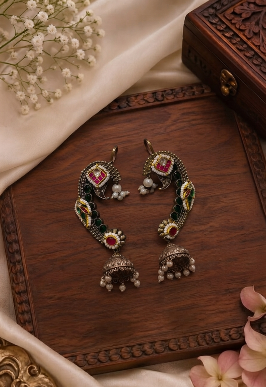 Peacock Meenakari Jhumka Earrings