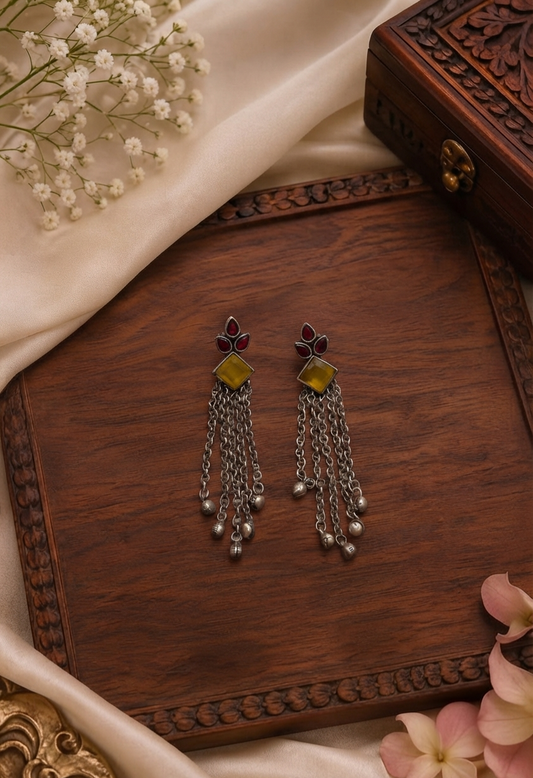 Amber Kundan Tassel Earrings