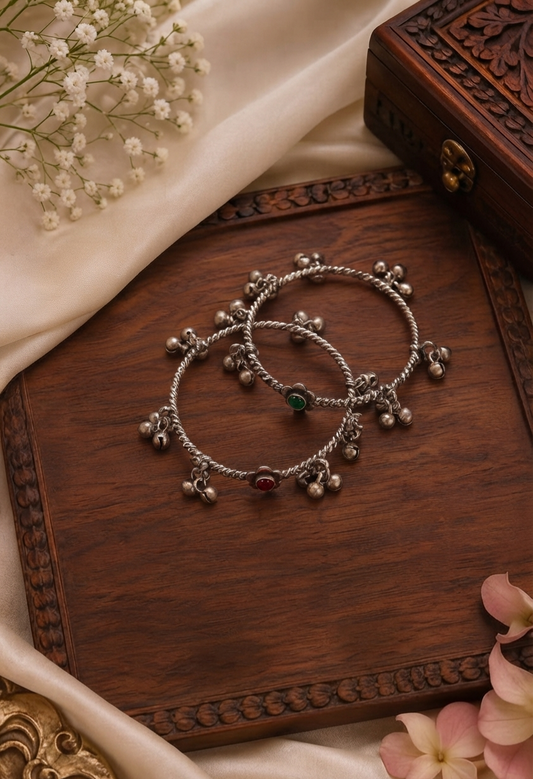 Beaded Charm Slim Bangles (Pair)
