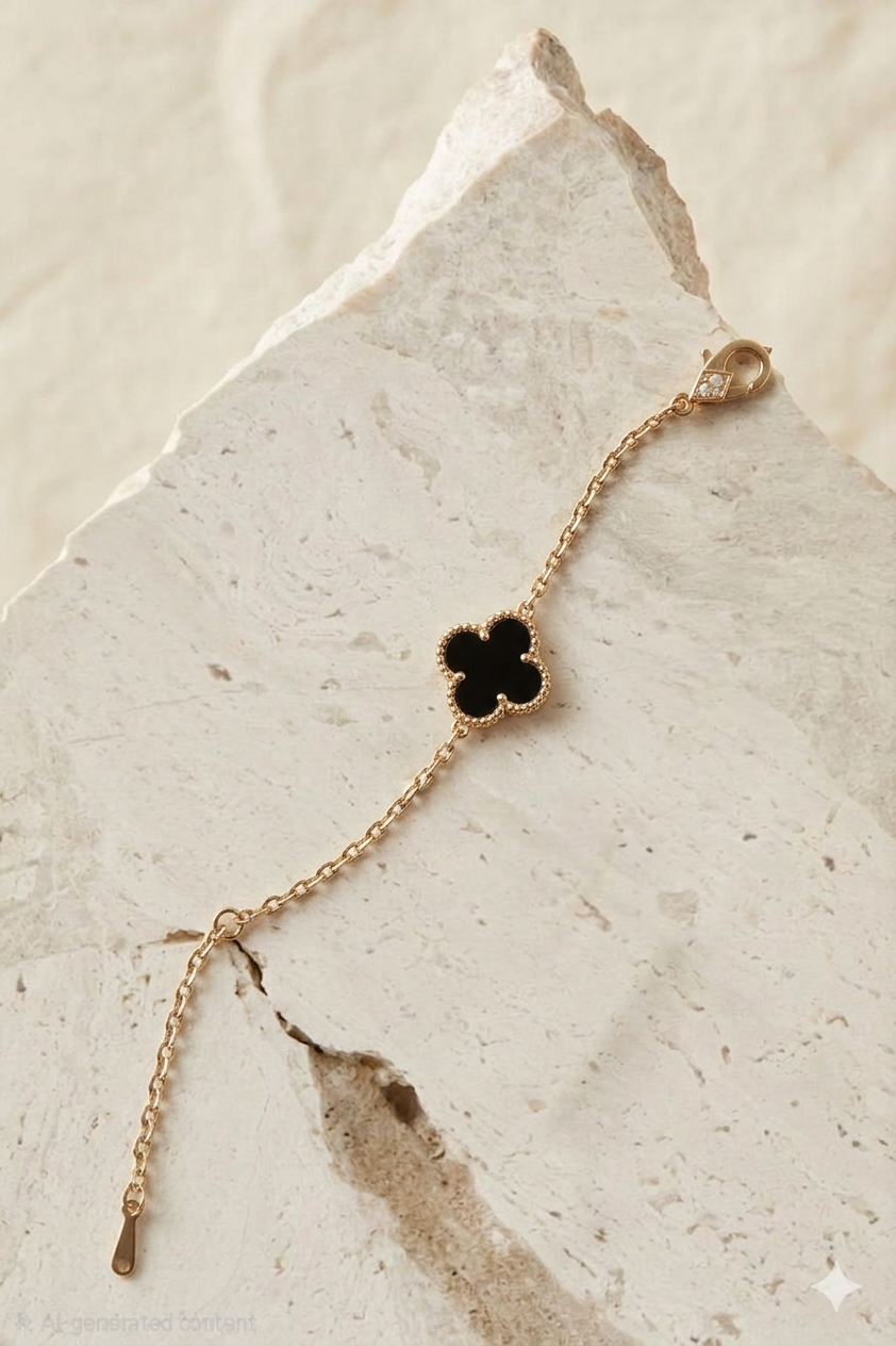 Onyx Solitaire Clover Bracelet