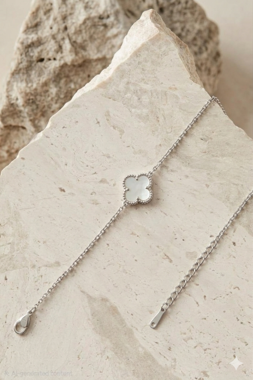 Silver-Tone Solitaire Clover Bracelet