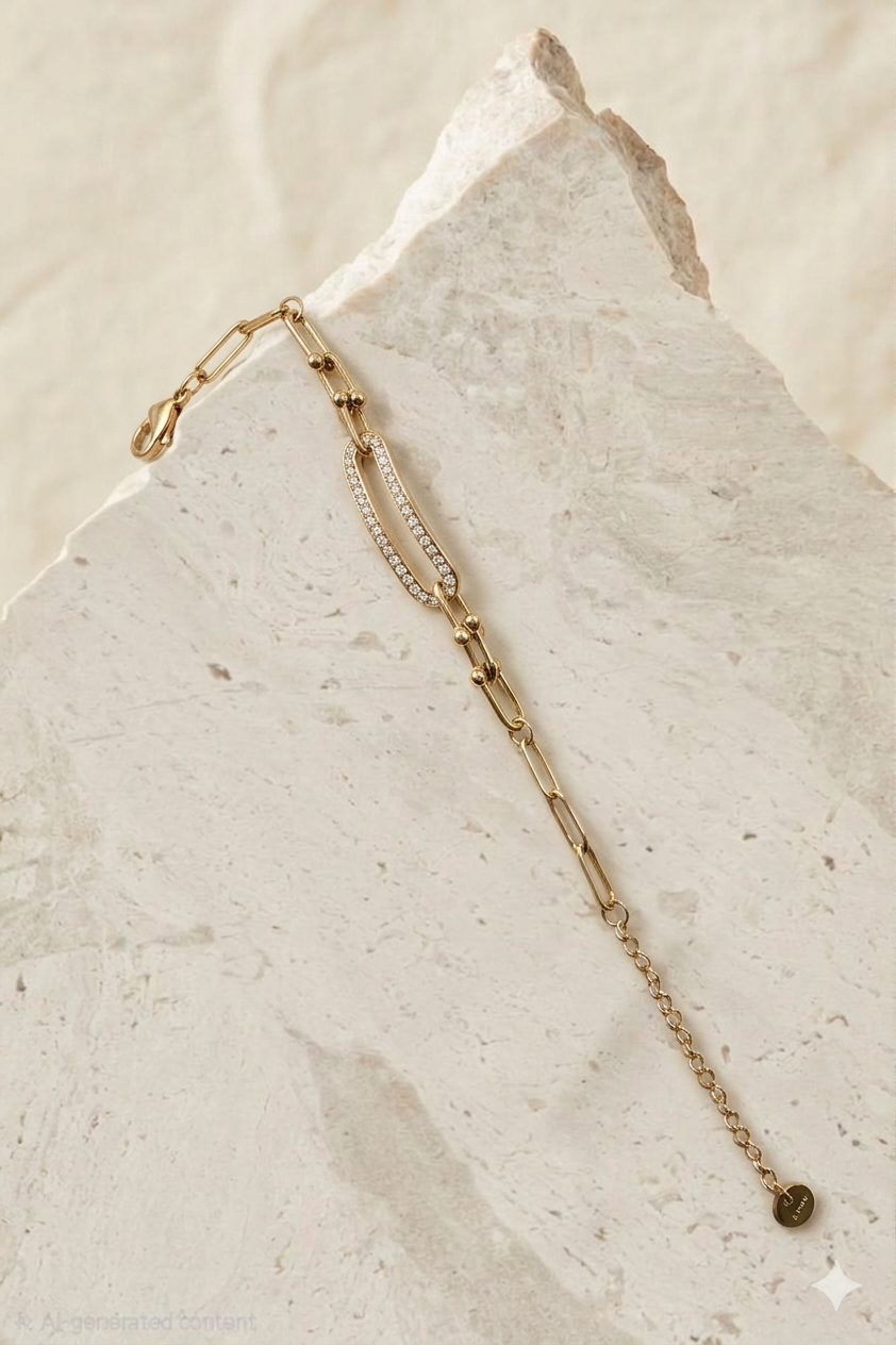 Modern Gold-Tone Link Bracelet with Pavé Accents