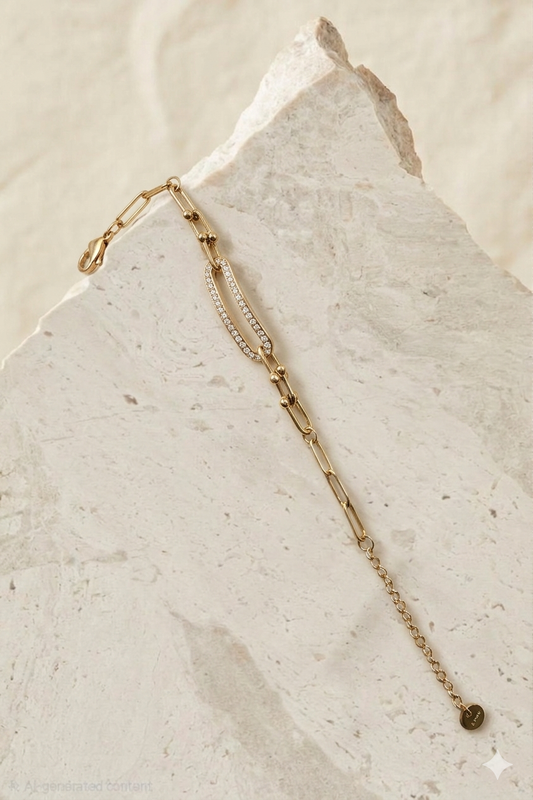 Modern Gold-Tone Link Bracelet with Pavé Accents