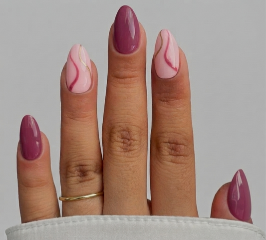Plum Marble Swirl Nails